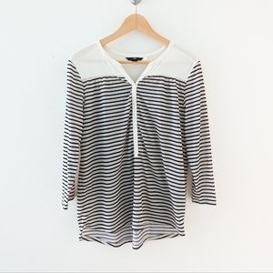 H&M Light Cream Dark Navy Striped 3/4 Sleeve Top Medium Sailor